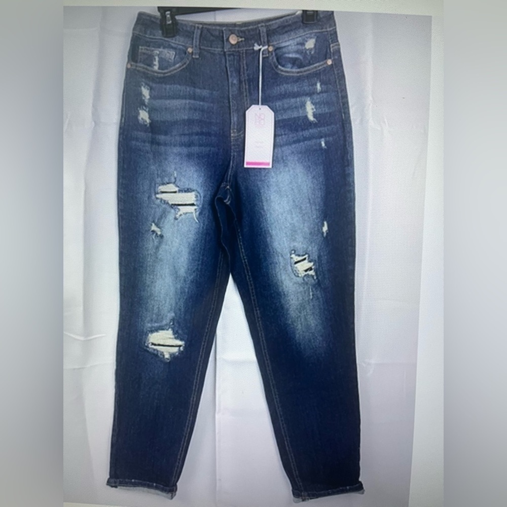 No Boundaries Womens Distressed High Rise Stretch Dark Wash Jeans Size 11 NWT